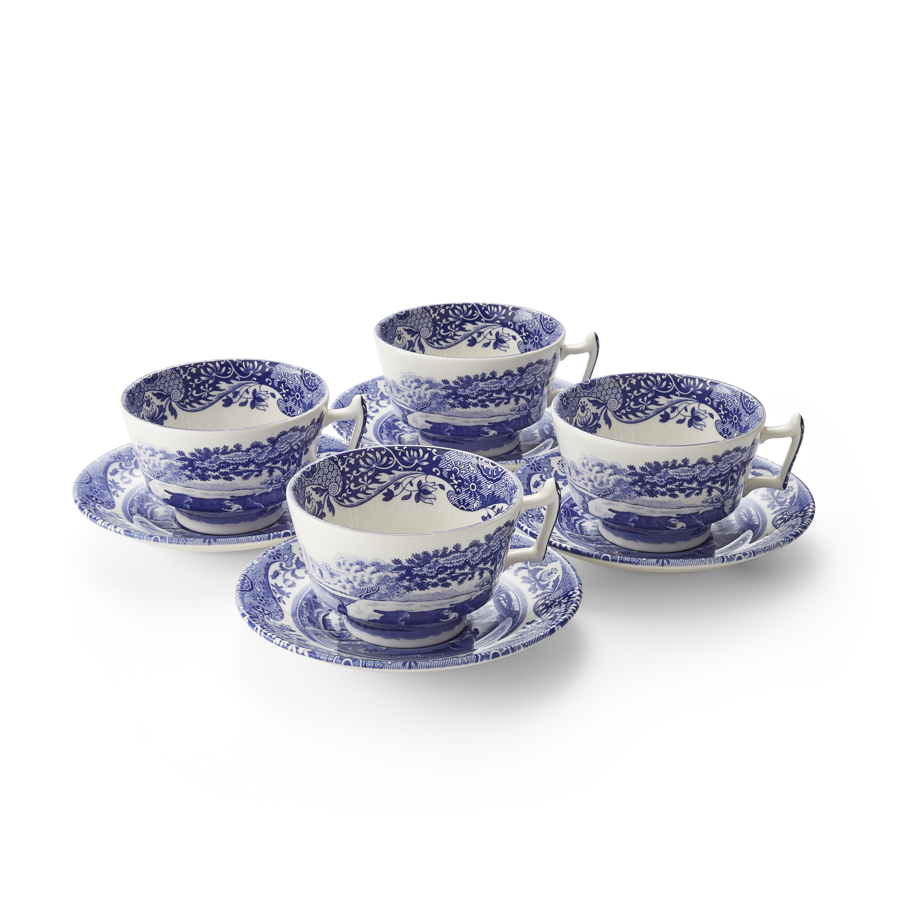 Blue Italian Teacups and Saucers (Set of 4) image number null